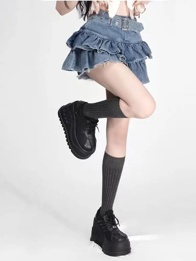 Kawaii  Denim Mini Skirt Women Cute Punk Harajuku Emo tutu Jeans Skirts Indie Aesthetic Korean Fashion Casual y2k Clothes Summer