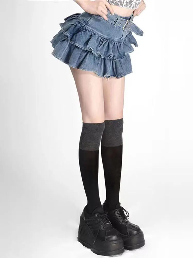 Kawaii  Denim Mini Skirt Women Cute Punk Harajuku Emo tutu Jeans Skirts Indie Aesthetic Korean Fashion Casual y2k Clothes Summer