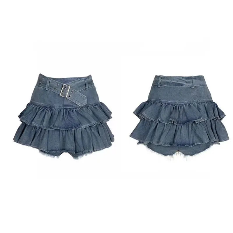 Kawaii  Denim Mini Skirt Women Cute Punk Harajuku Emo tutu Jeans Skirts Indie Aesthetic Korean Fashion Casual y2k Clothes Summer