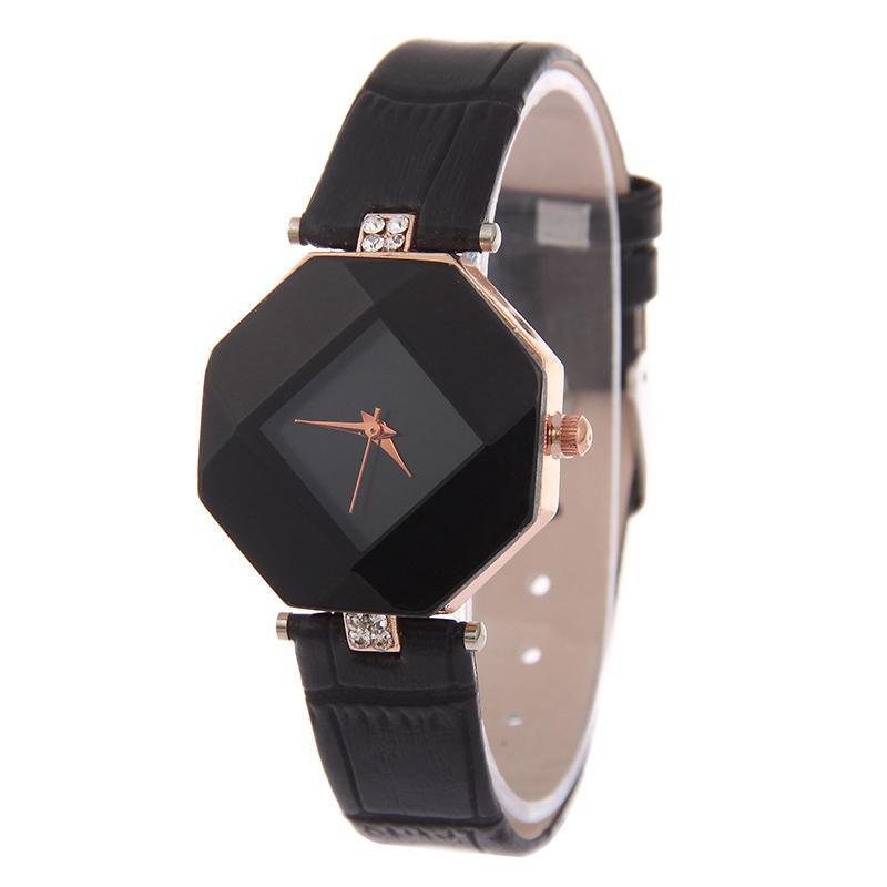 Women Watches Gem Cut Geometry Crystal Leather Quartz Wristwatch Fashion Dress Watch Ladies Gifts Clock Relogio Feminino 5 color