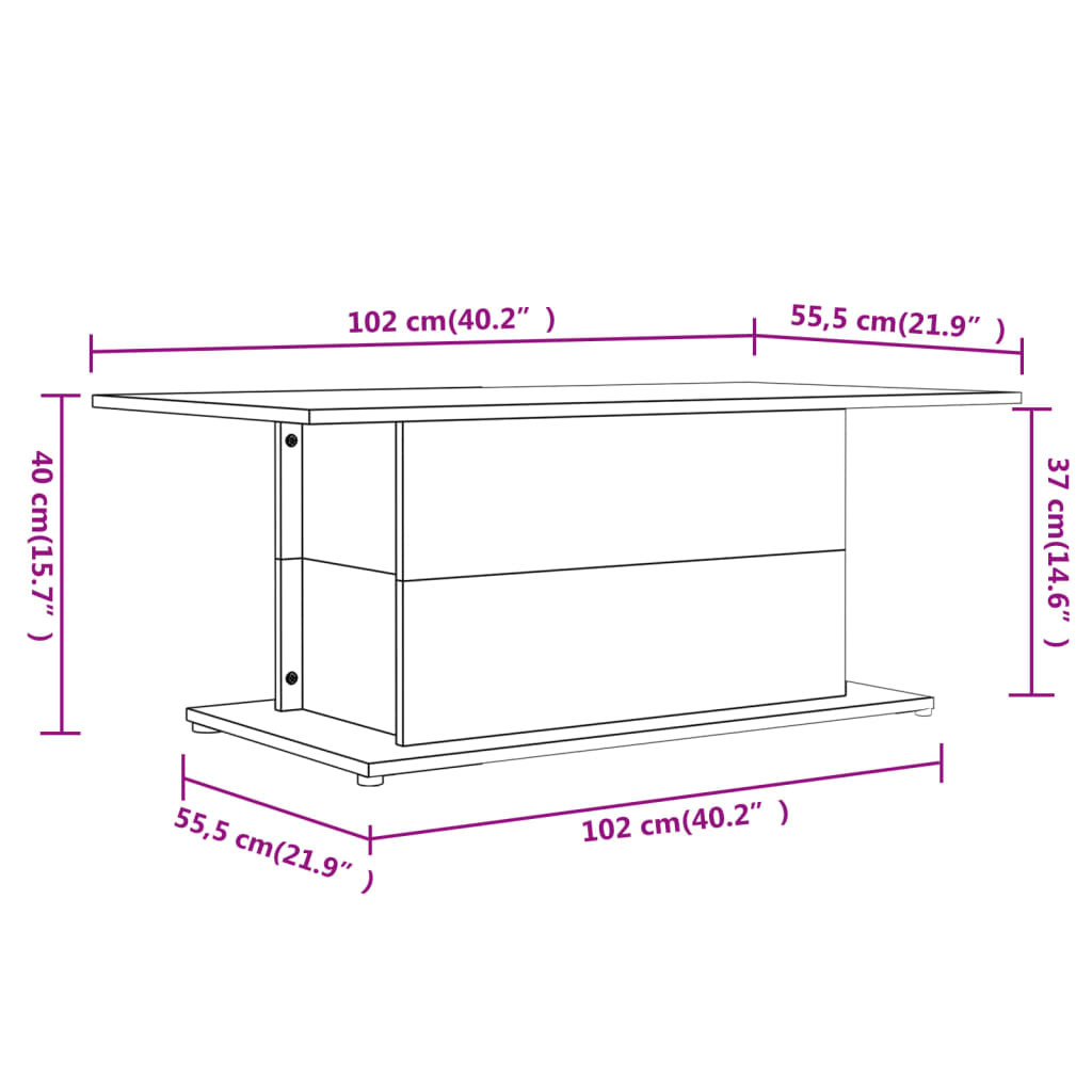 vidaXL Coffee Table Smoked Oak 102x55.5x40 cm Engineered Wood