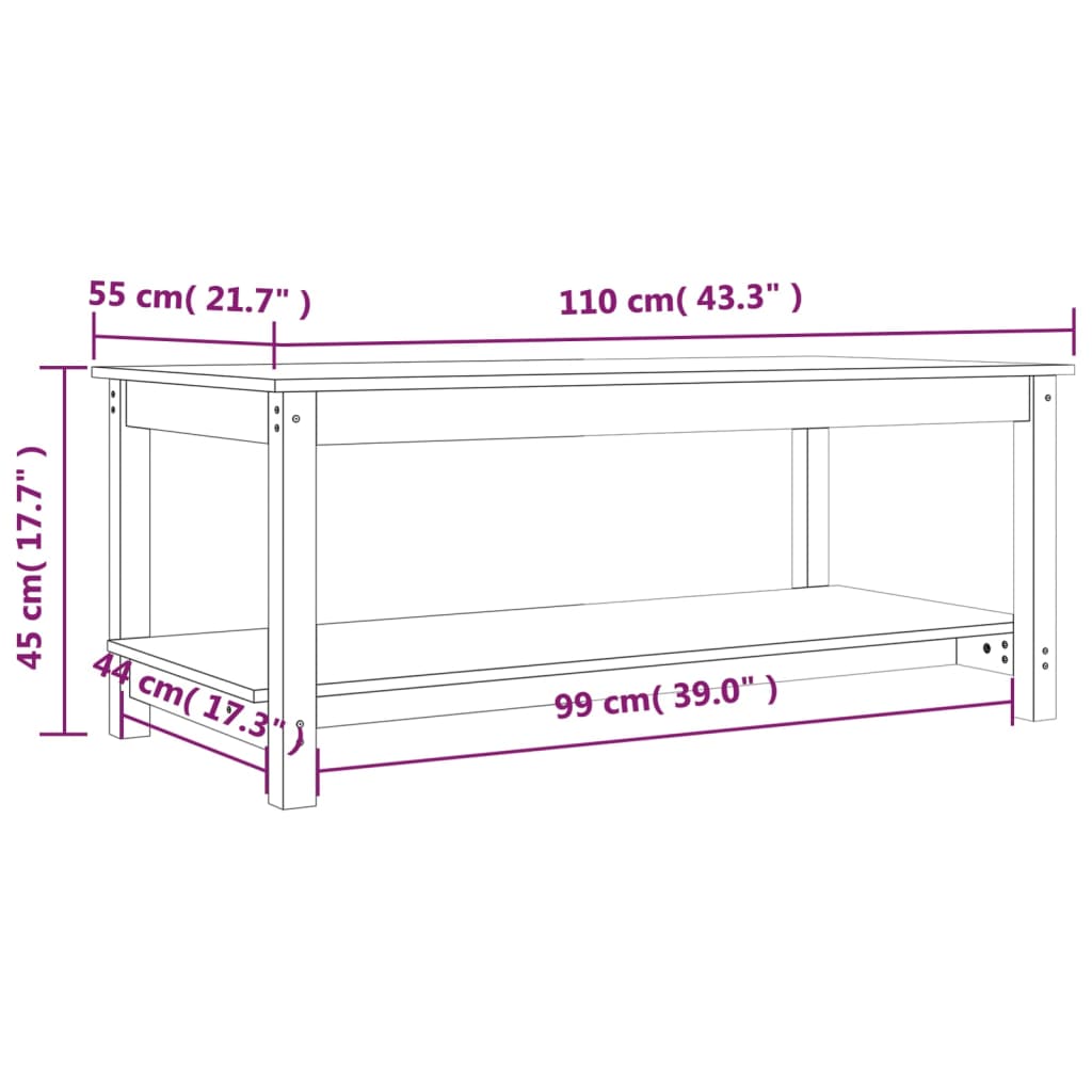 vidaXL Coffee Table 110x55x45 cm Solid Wood Pine