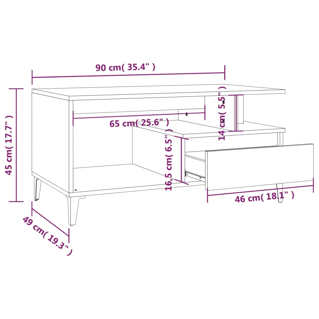 vidaXL Coffee Table  Black 90x49x45 cm Engineered Wood