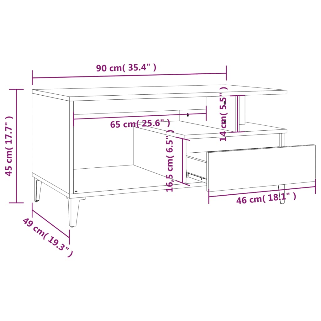 vidaXL Coffee Table  Concrete Grey 90x49x45 cm Engineered Wood