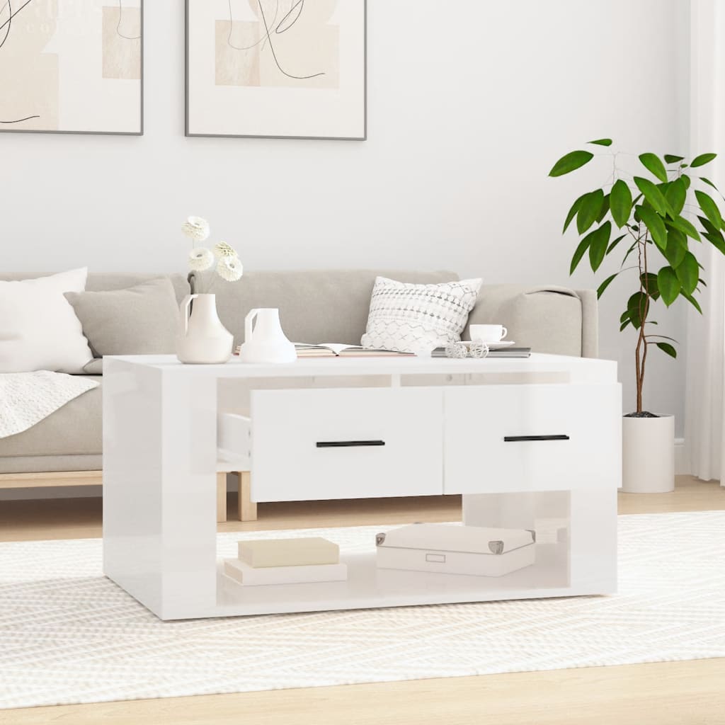 vidaXL Coffee Table High Gloss White 80x50x40 cm Engineered Wood