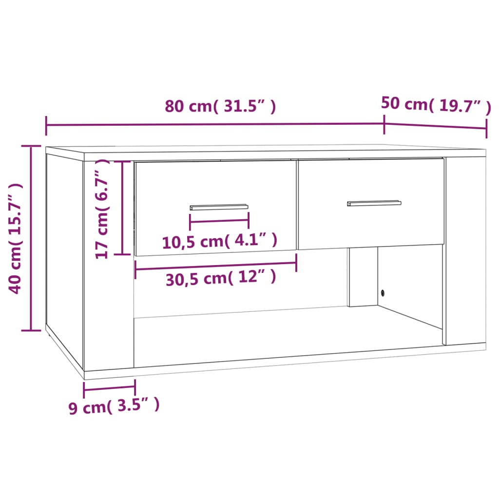 vidaXL Coffee Table High Gloss White 80x50x40 cm Engineered Wood