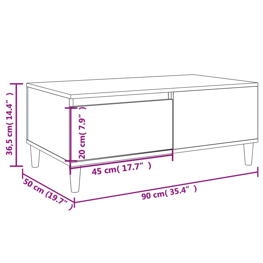 vidaXL Coffee Table Smoked Oak 90x50x36.5 cm Engineered Wood