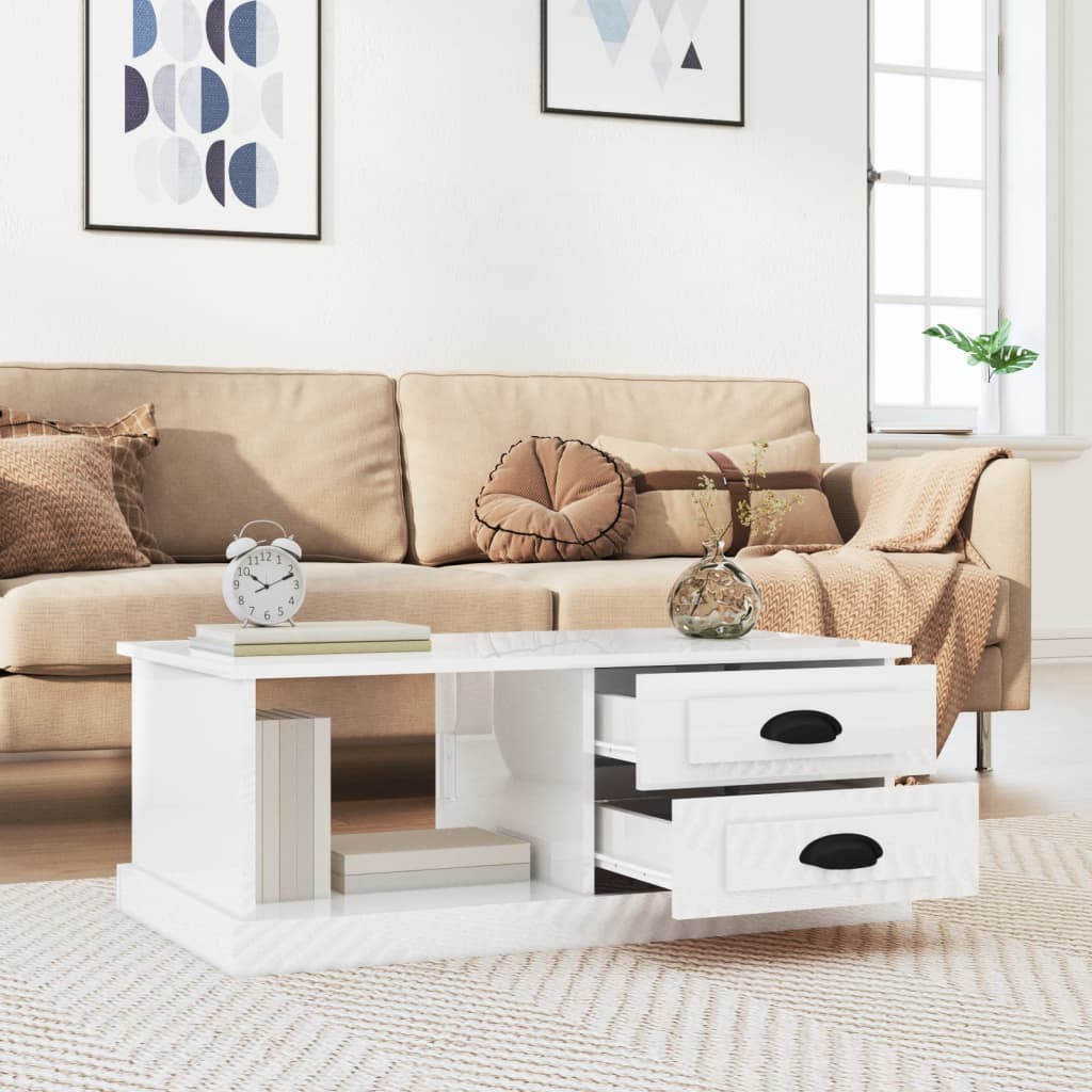 vidaXL Coffee Table High Gloss White 90x50x35 cm Engineered Wood