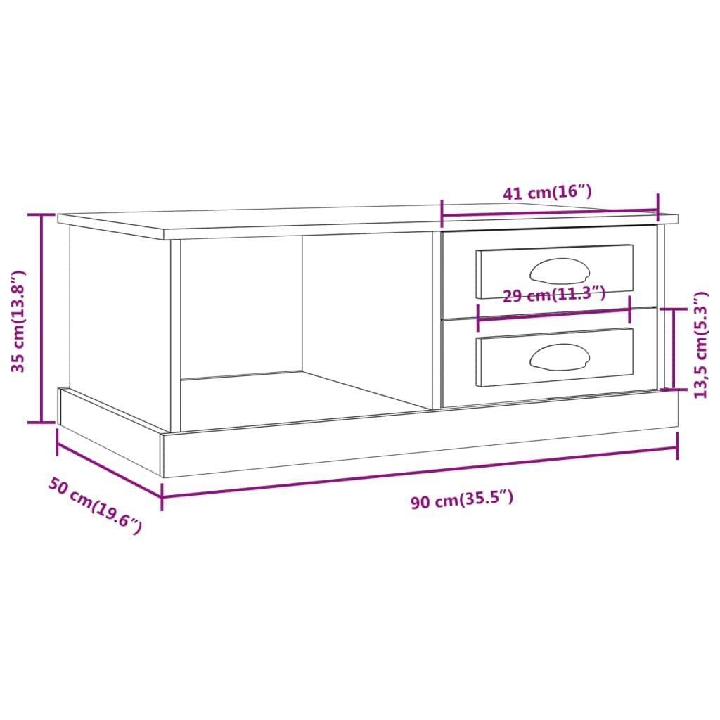 vidaXL Coffee Table High Gloss White 90x50x35 cm Engineered Wood