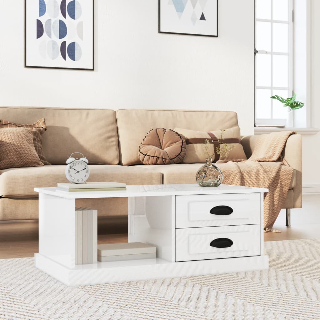 vidaXL Coffee Table High Gloss White 90x50x35 cm Engineered Wood