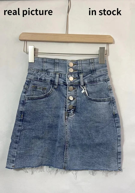 Vintage High Waist Denim Skirt for Women Simple Trendy Streetwear All Match Casual Faldas Mujer Korean Style Chic Summer Jupe