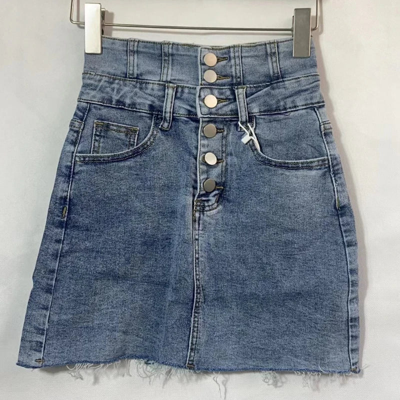 Vintage High Waist Denim Skirt for Women Simple Trendy Streetwear All Match Casual Faldas Mujer Korean Style Chic Summer Jupe