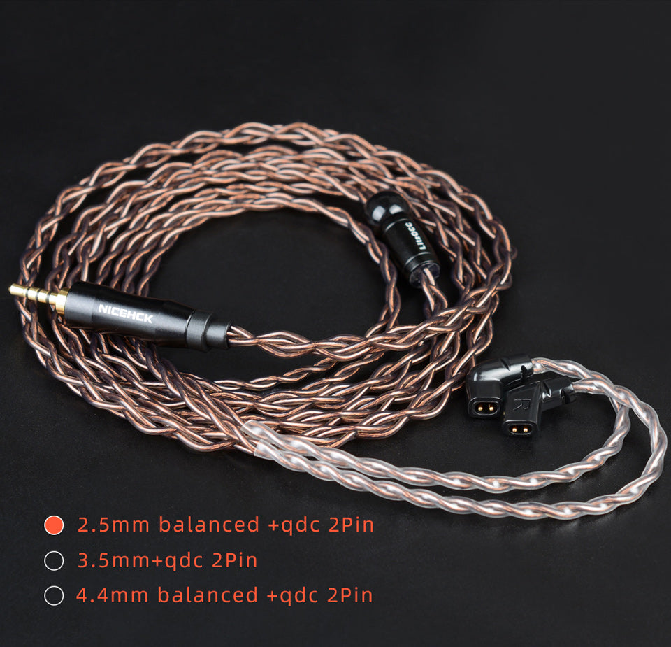 NICEHCK Litzocc、4N 4コア単結晶銅OCCイヤホンケーブル、0.78 2ピン/QDC 2ピン/MMCX取り外し可能な金属コネ