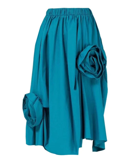 EWQ Three-dimensional Irregular Flower Black Skirt Is Thin And The Flower Bud Elastic Waist Skirts 2023 Summer New Style 16Y37