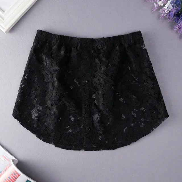 Women Lace Floral Detachable Underskirt Fake Shirt Tail Irregular Skirt Tail Blouse Sweater Hem Extender Mini Skirts Fake Hem