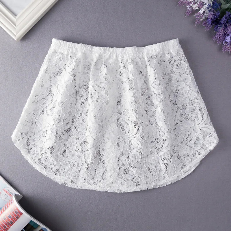 Women Lace Floral Detachable Underskirt Fake Shirt Tail Irregular Skirt Tail Blouse Sweater Hem Extender Mini Skirts Fake Hem