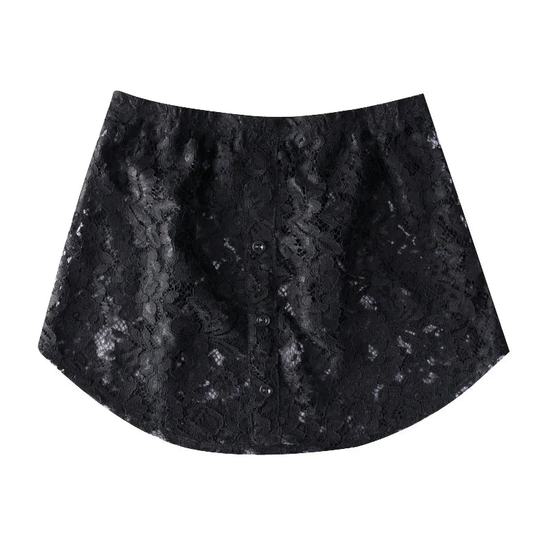 Women Lace Floral Detachable Underskirt Fake Shirt Tail Irregular Skirt Tail Blouse Sweater Hem Extender Mini Skirts Fake Hem