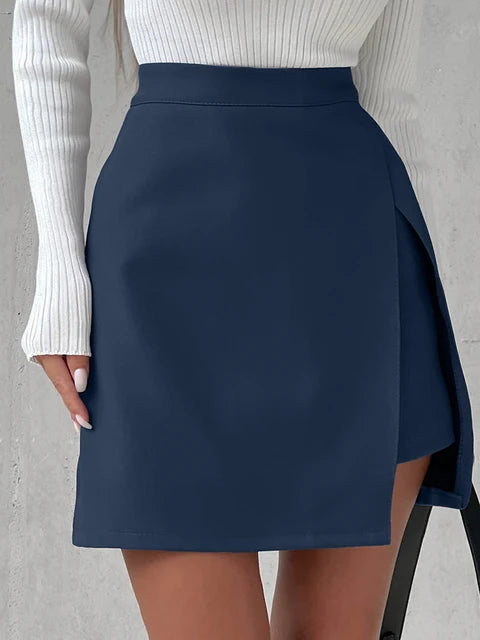 OOTN Sexy Split A-Line Skirts Women 2022 High Waist Office Irregular Mini Skirts Blue Slim Short Skirt Autumn Fashion Streetwear