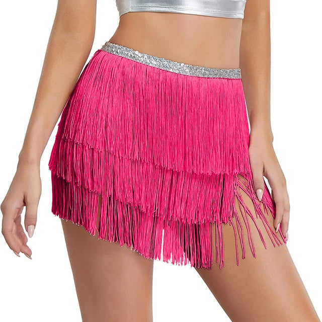 Women Sequin Tassel Tutu Skirt Rave Fringe Belly Dance Hip Scarf Wrap Skirt Club Mini Skirt Sexy Club party Clothing