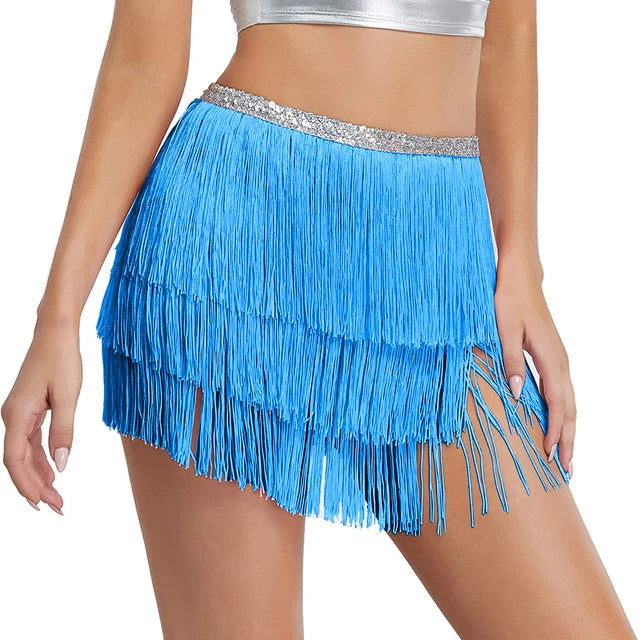 Women Sequin Tassel Tutu Skirt Rave Fringe Belly Dance Hip Scarf Wrap Skirt Club Mini Skirt Sexy Club party Clothing