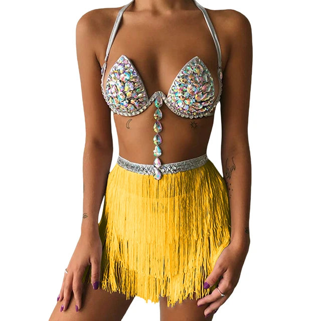 Women Sequin Tassel Tutu Skirt Rave Fringe Belly Dance Hip Scarf Wrap Skirt Club Mini Skirt Sexy Club party Clothing