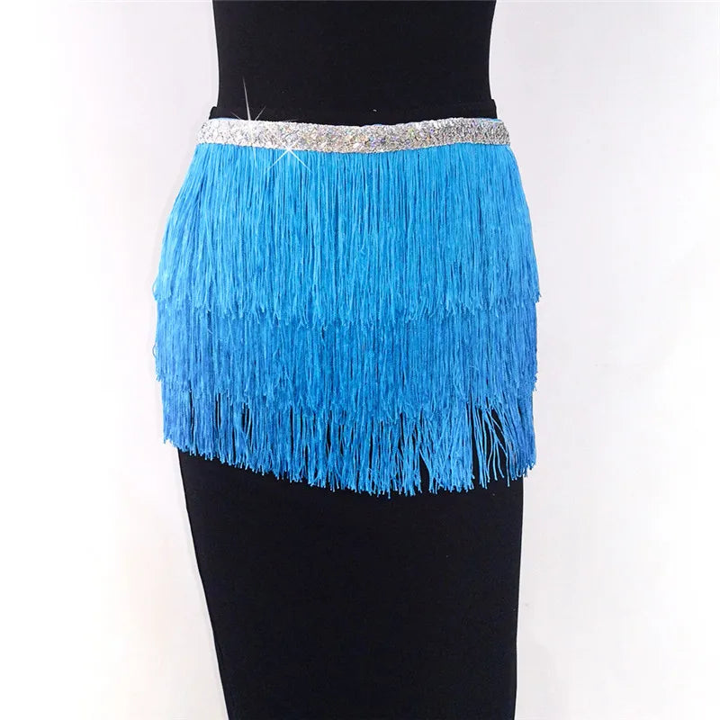 Women Sequin Tassel Tutu Skirt Rave Fringe Belly Dance Hip Scarf Wrap Skirt Club Mini Skirt Sexy Club party Clothing