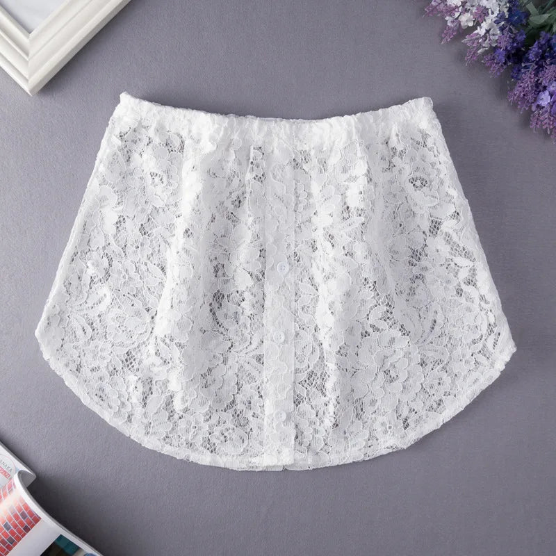 Women Lace Floral Detachable Underskirt Fake Shirt Tail Irregular Skirt Tail Blouse Sweater Hem Extender Mini Skirts Fake Hem