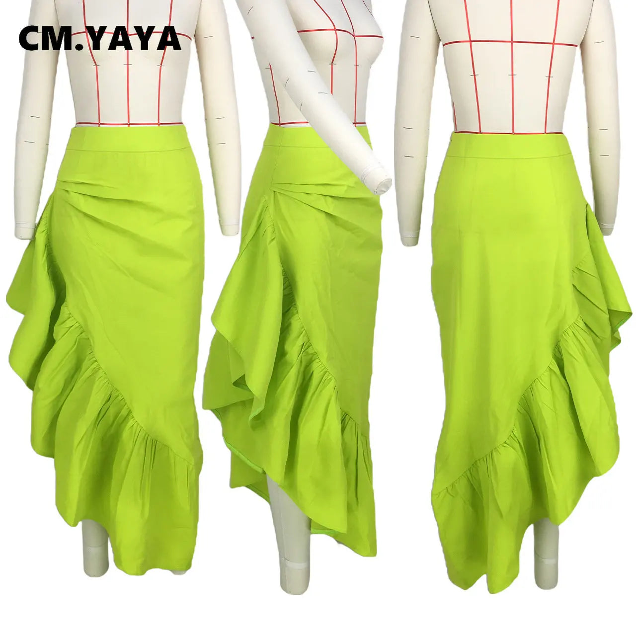 CM.YAYA Women Ruffles Hem Asymmetrical High Waist Maxi Long Skirt 2022 Autumn Winter Streetwear INS Fashion Skirts