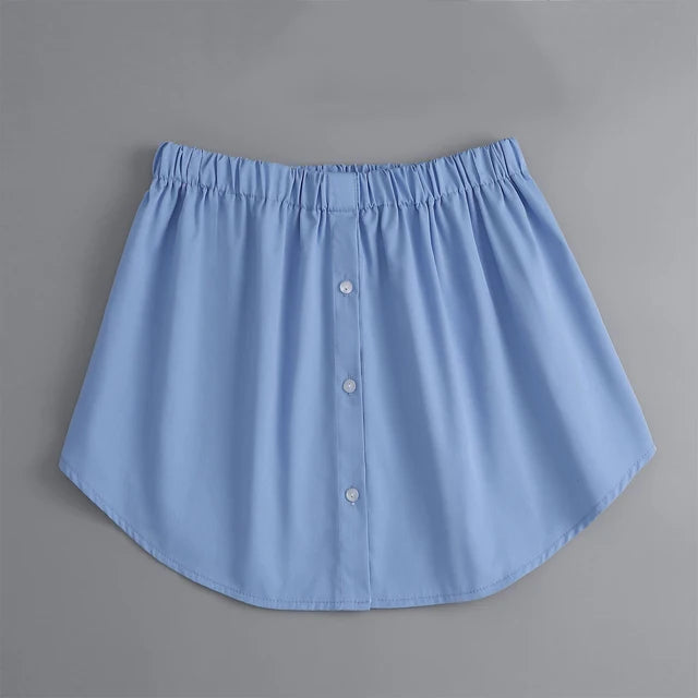 Women Blue Detachable Underskirt Shirt Extenders Layering Irregular Fake Top Blouse Tail Hem Elastic Waist Adjustable Mini Skirt