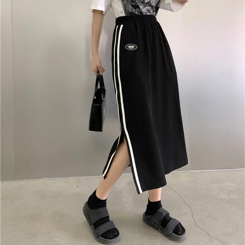 Skirts for Fall/winter New Style Thin Temperament Mid-length High-waist All-match Color Matching Student Split A-line Skirt