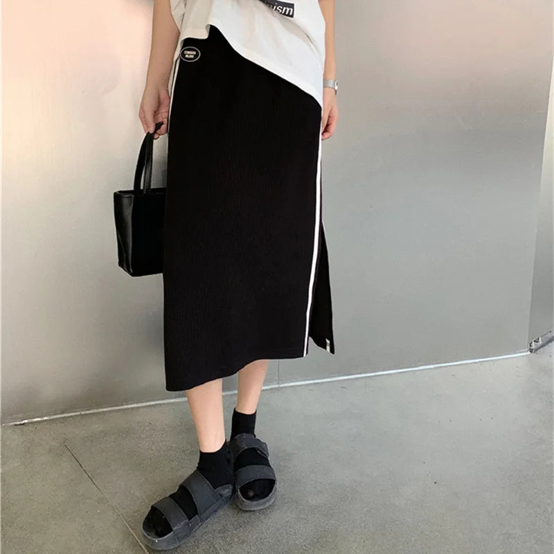 Skirts for Fall/winter New Style Thin Temperament Mid-length High-waist All-match Color Matching Student Split A-line Skirt