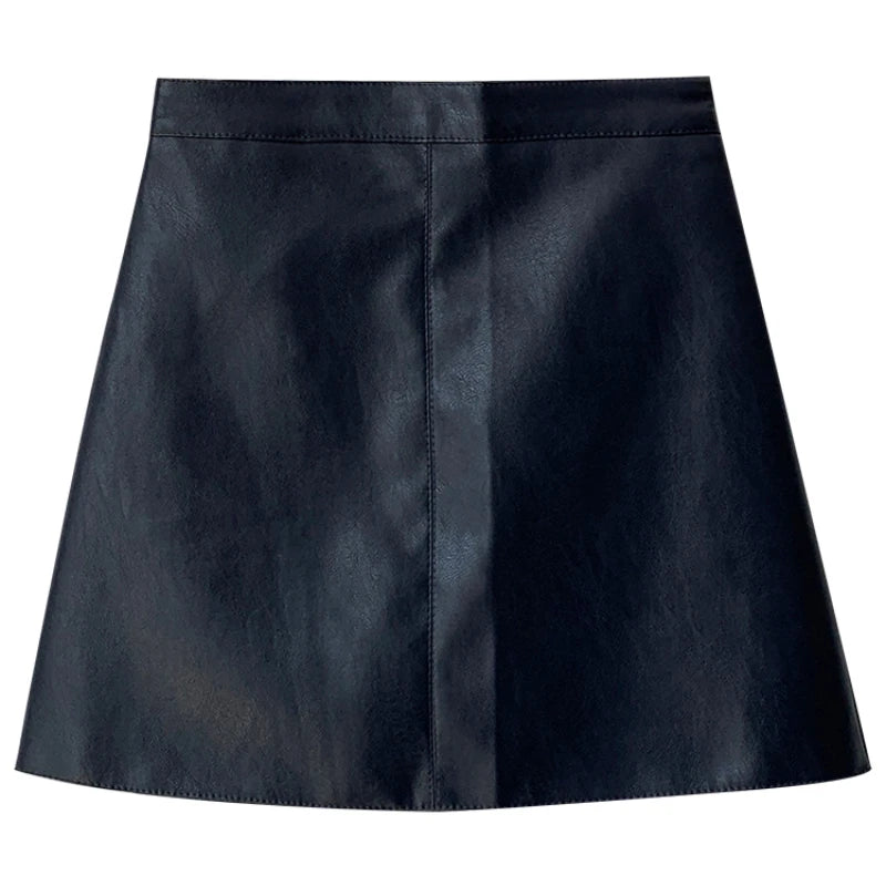 Women's Leather Skirt A-line Female Skirts Small Early Autumn New Korean Version of The High Waist Wild Package Hip midi skirt