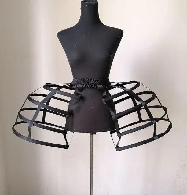 Women's Crinoline Bustle Cage Pannier Hoop Skirt Back/White Petticoat Skirt Victorian Vintage Underskirt