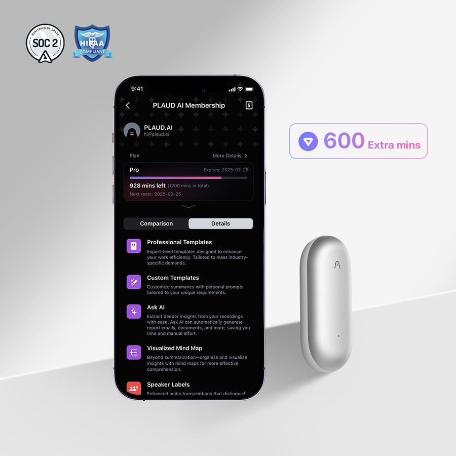 PLAUD NotePin & 600 Mins Transcription Quota
