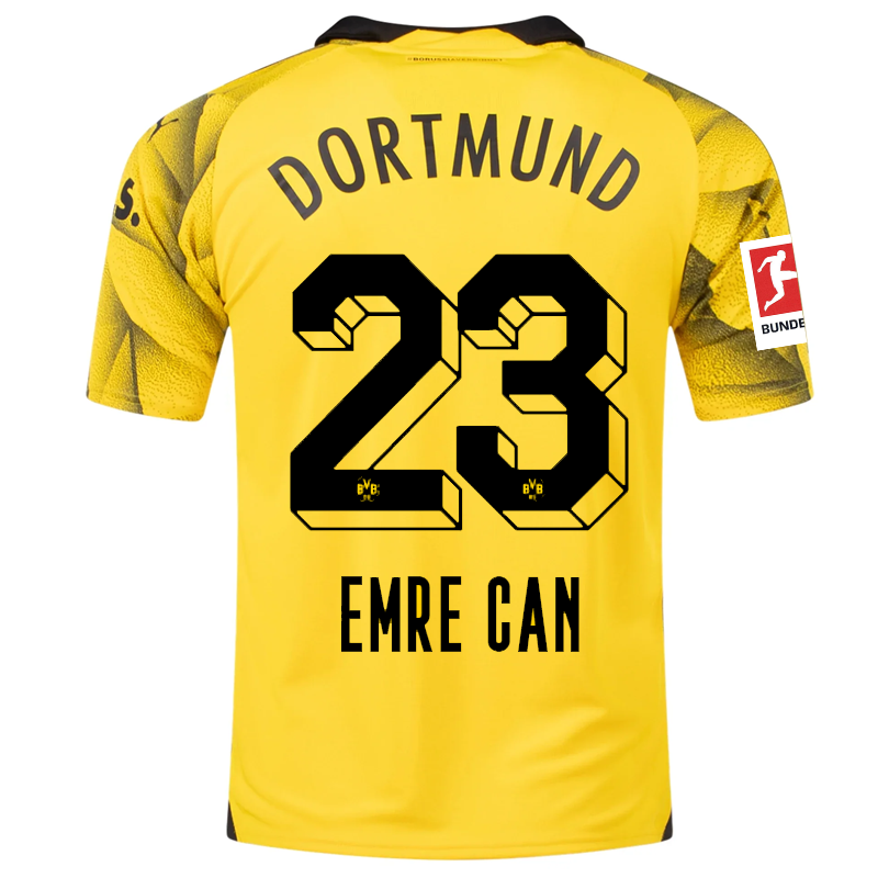 Puma Mens Borussia Dortmund Emre Can Third Jersey w/ Bundesliga Patch 23/24 (Cyber Yellow/Puma Black)