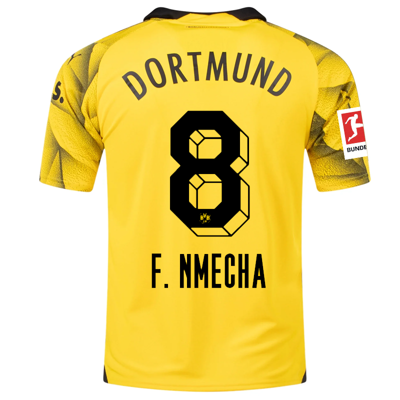 Puma Mens Borussia Dortmund Felix Nmecha Third Jersey w/ Bundesliga Patch 23/24 (Cyber Yellow/Puma Black)