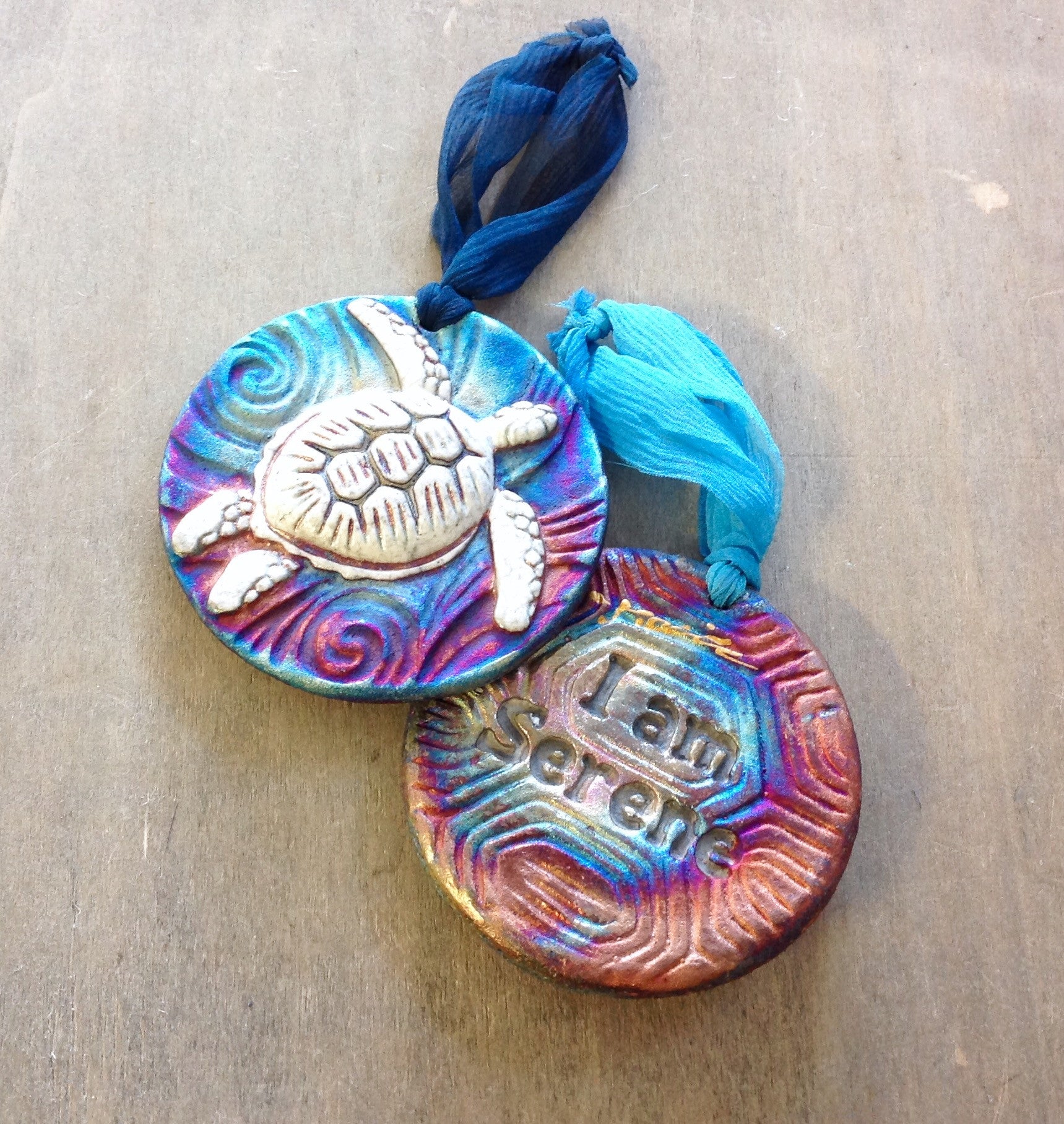 Raku Pottery Medallion Ornaments