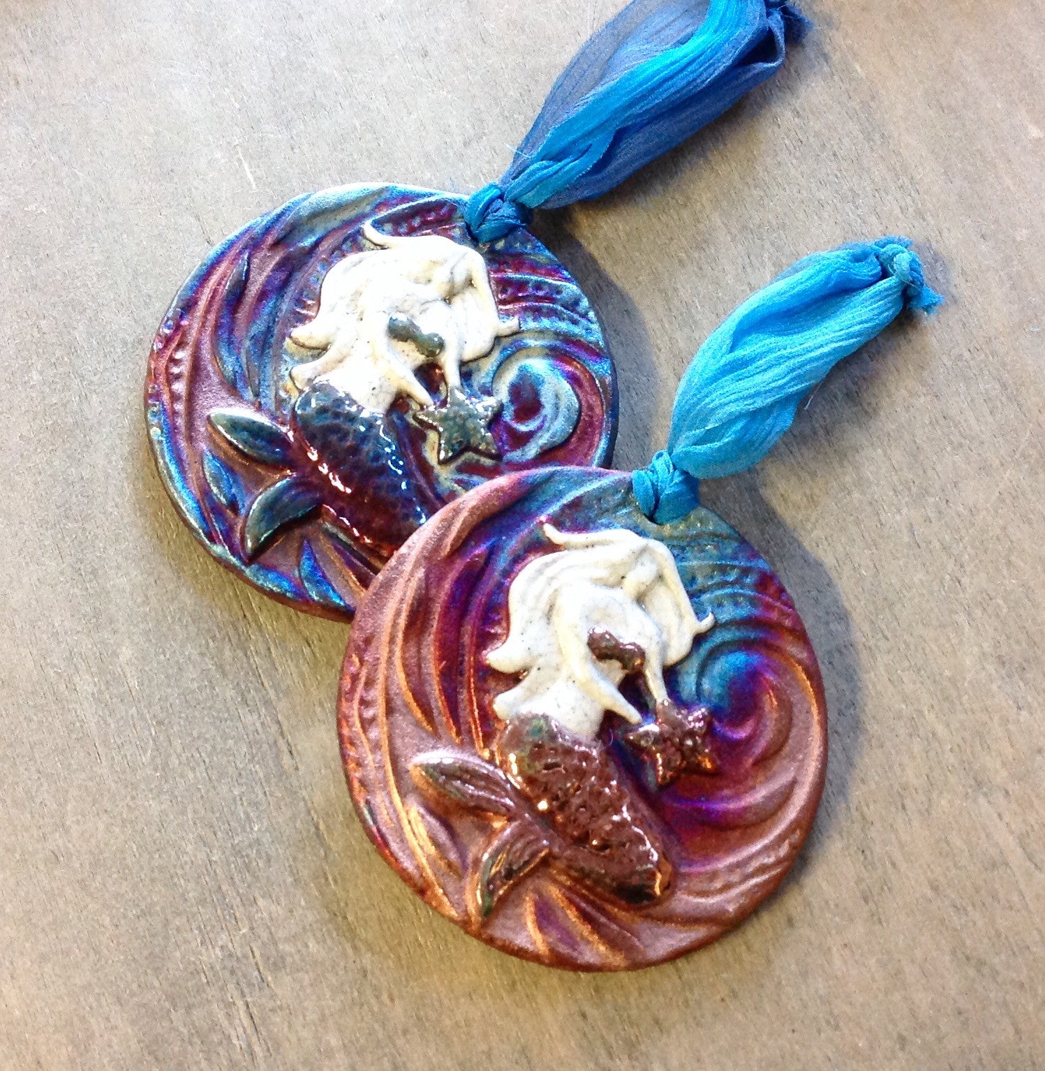 Raku Pottery Medallion Ornaments