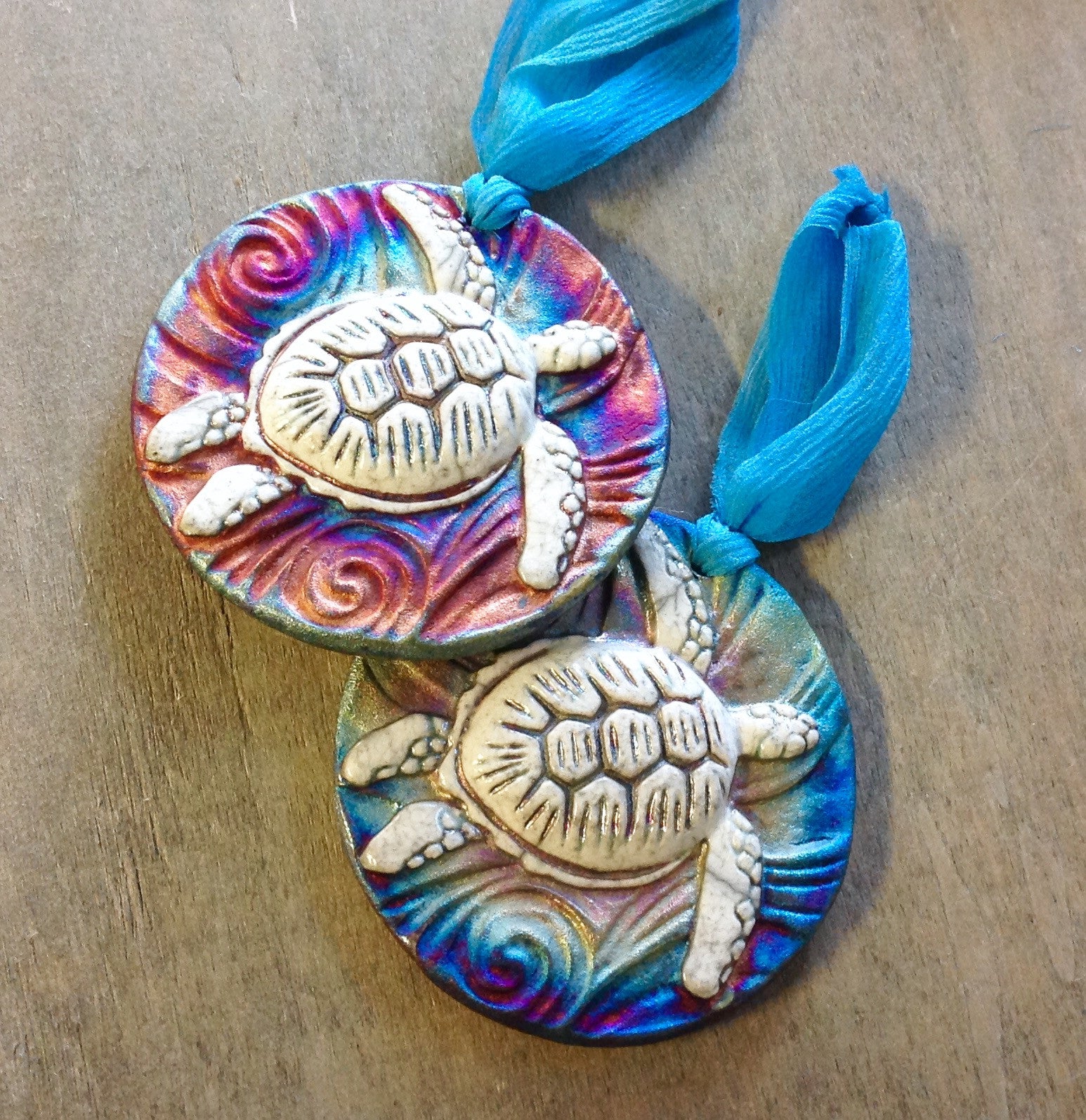 Raku Pottery Medallion Ornaments