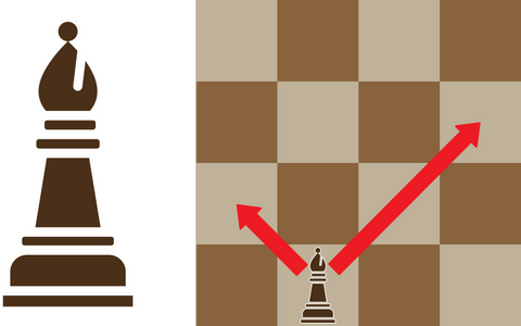 Bishops can move diagonally any number of squares.
