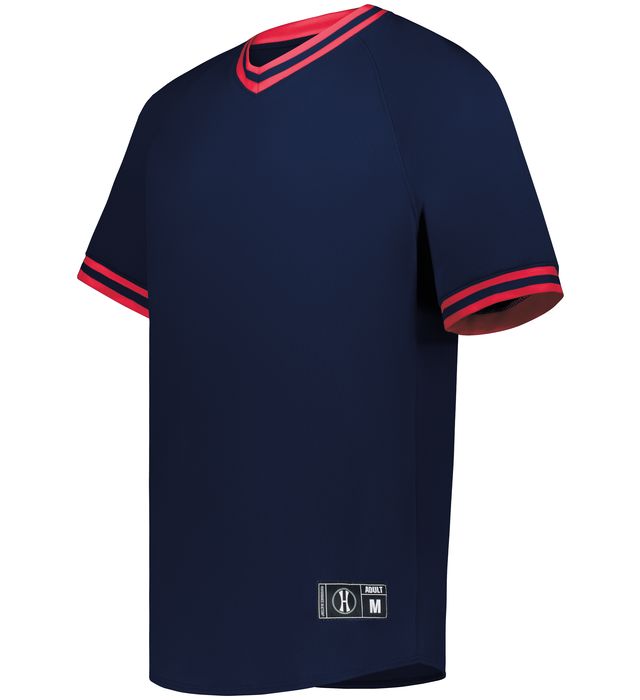 Holloway Navy/Scarlet Red Adult Retro V-Neck Baseball Jersey