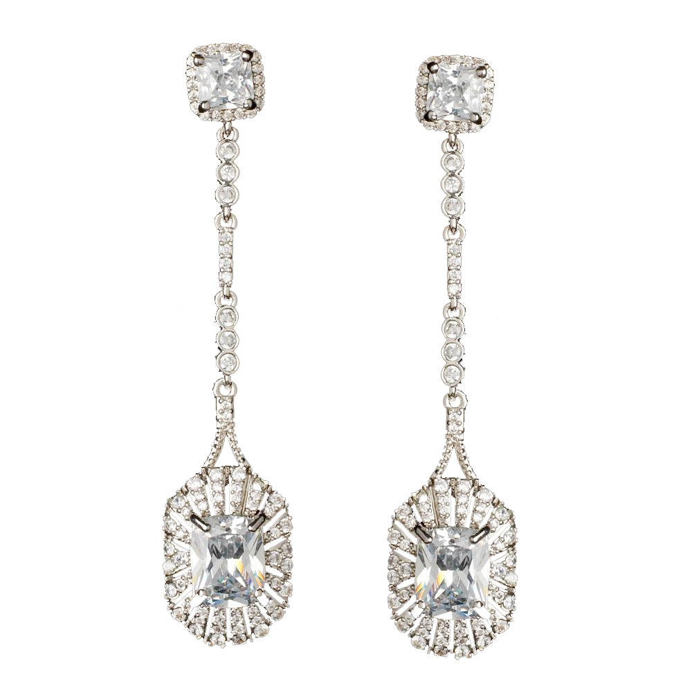 Rhodium Clear CZ Crystal Shoulder Dangle Bridal Wedding Earrings 82079