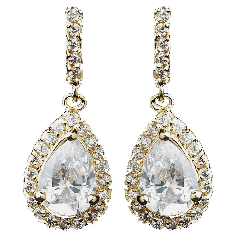 Gold Clear CZ Teardrop Bridal Wedding Earrings 8634