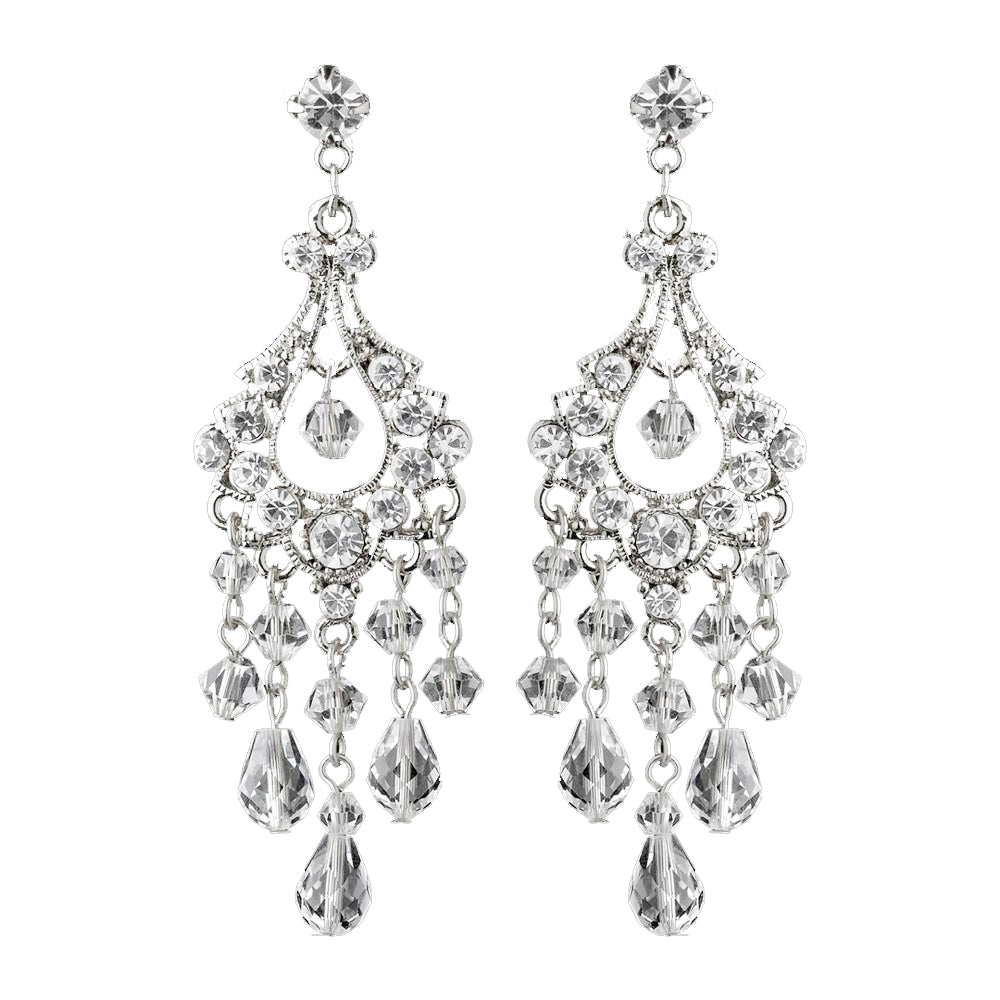 Swarovski Crystal & Rhinestone Chandelier Rhodium Bridal Wedding Earrings