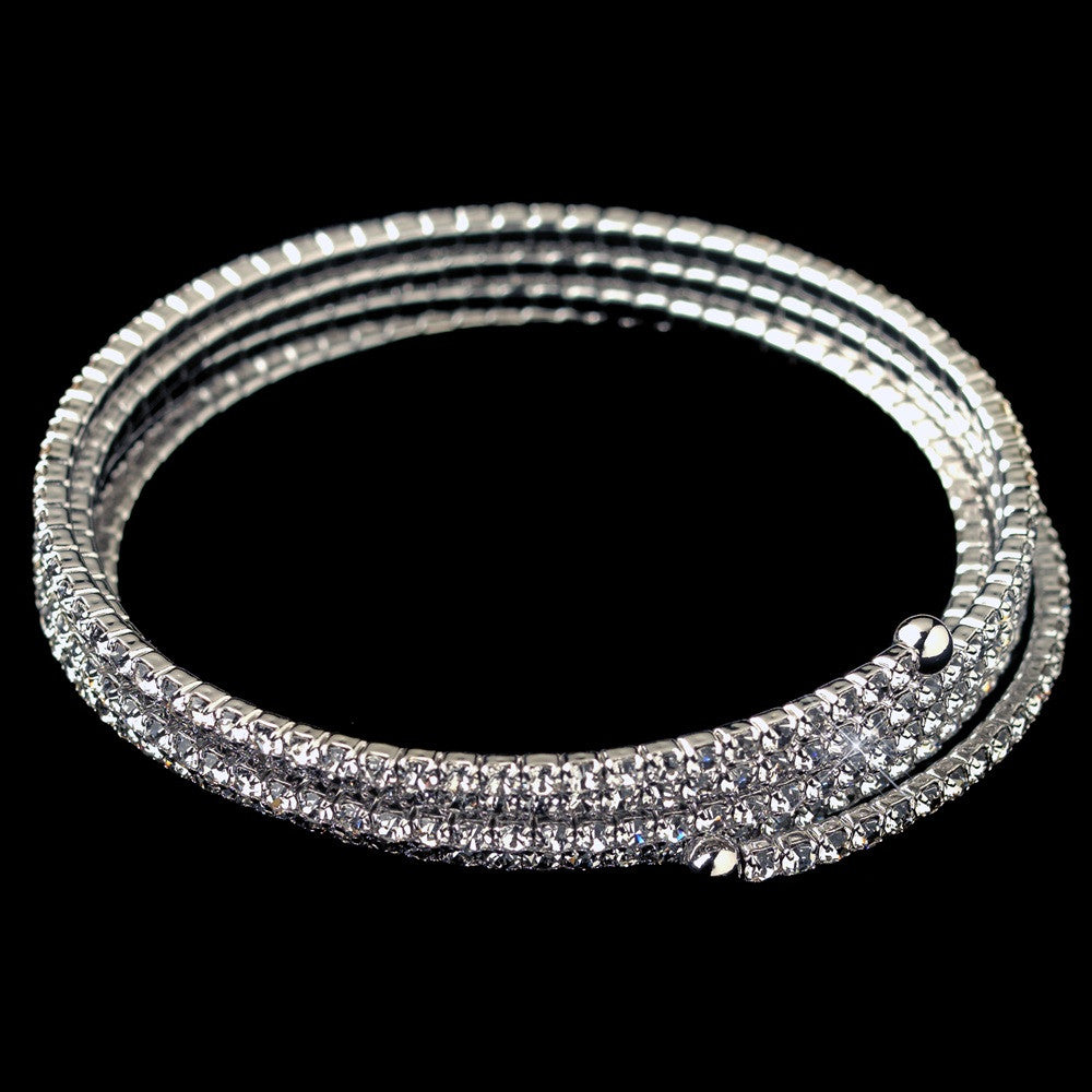 Rhodium Clear Rhinestone 5 Row Stretch Coil Bridal Wedding Bracelet 1423