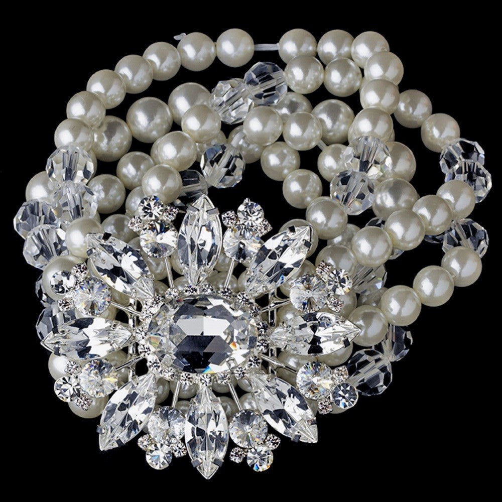 Pearl, Rhinestone & Swarovski Crystal Bridal Wedding Bracelet 80696