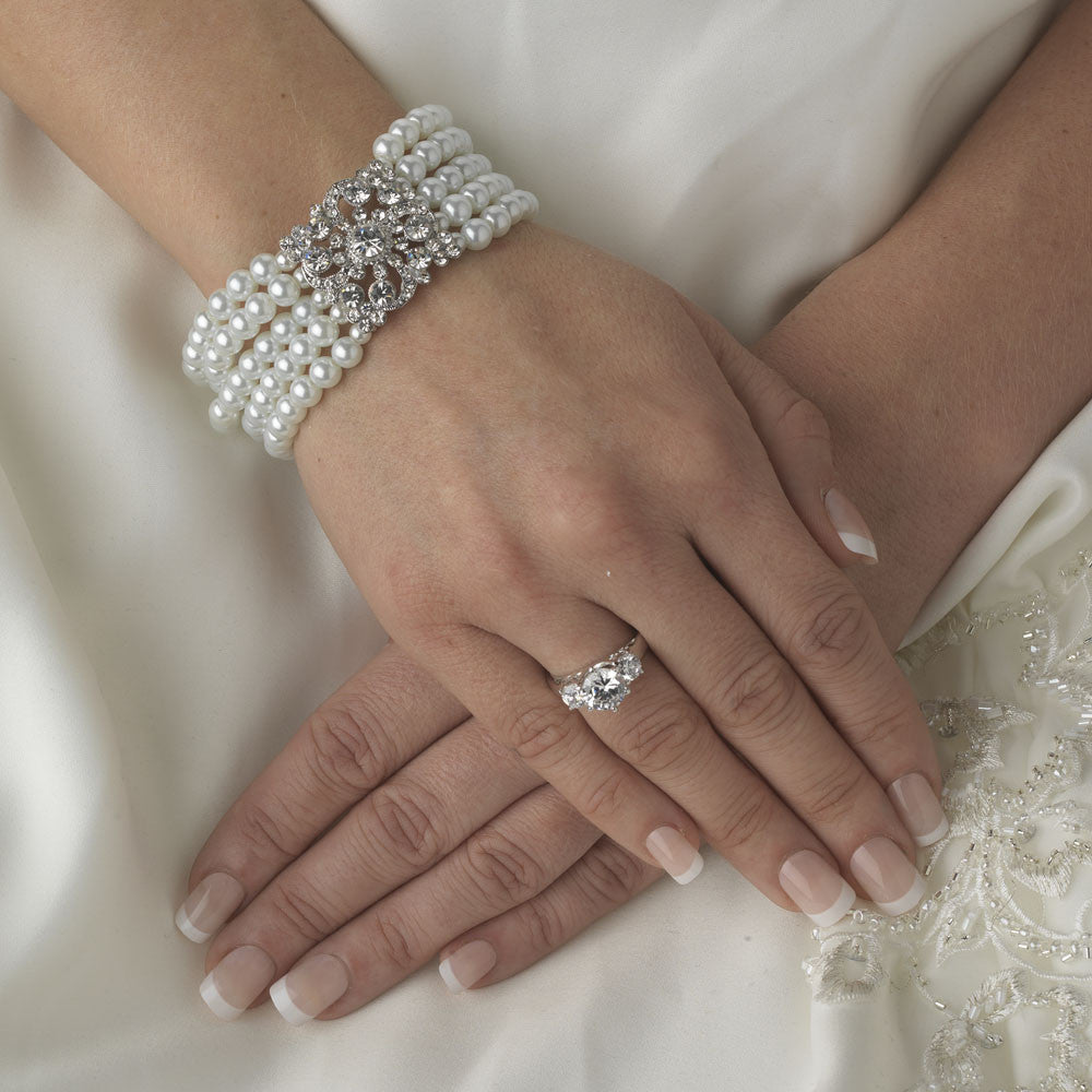 Pearl and Crystal Vintage Stretch Bridal Wedding Bracelet 8347 Ivory