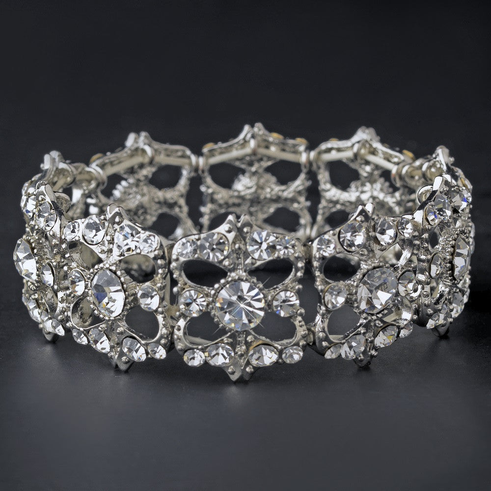 Vintage Silver Clear Stretch Bridal Wedding Bracelet 8557