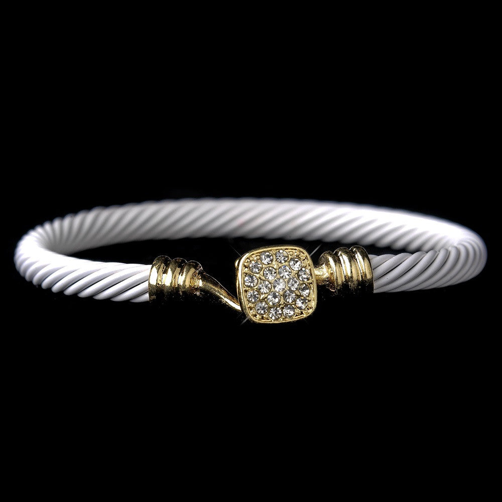 Gold White Bangle Bridal Wedding Bracelet 8804