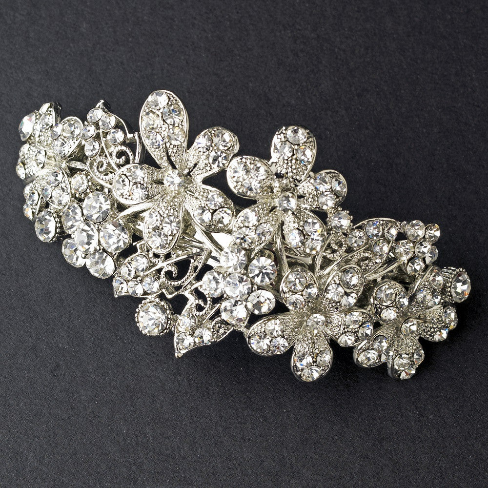 Bridal Wedding Hair Barrette 5040 Rhodium Silver Clear